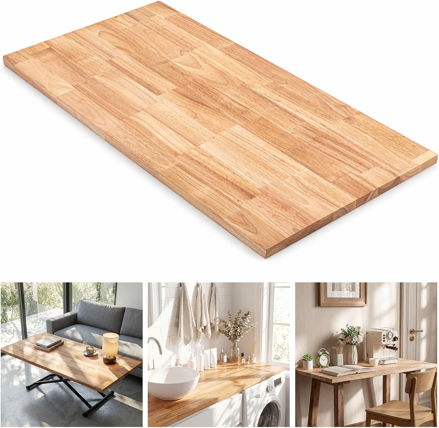 Geetery 48" x 25" x 1.2" Butcher Block Countertop, 4ft DIY Solid Wood Desk Table Top, 1.2'' Thick Waterproof Countertop, Wooden Work Bench Top for Kitchen Island Living Dining Office Workbench