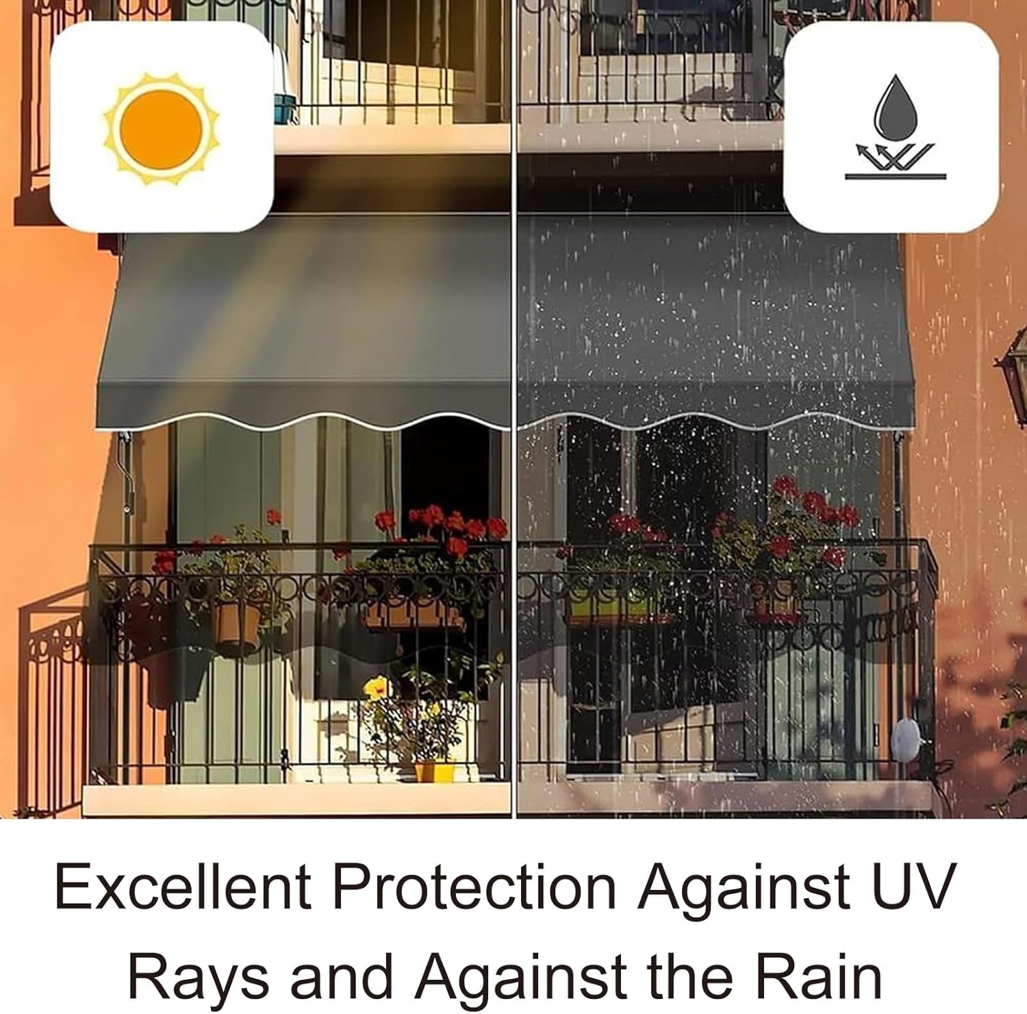 Retractable Patio Awning 20x10ft Black Polyester Canopy Sun Protection for Deck and Window Cover Outdoor Shade Solution