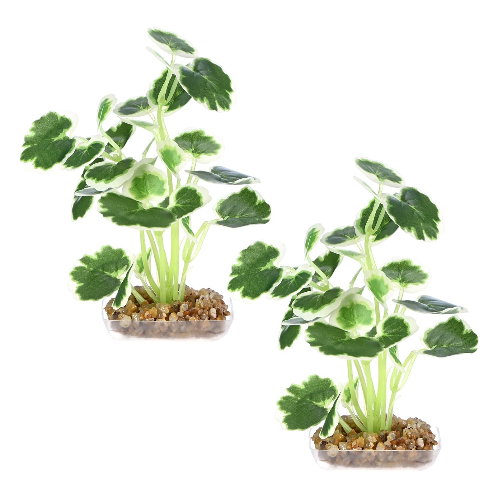 M METERXITY 2-Pack Aquarium Plant, Small Plastic Artificial Plant Water Grass Fish Hide Accessories for Aquarium Decoration/Fish Tank Decoration/Terrarium [Style 5, White]