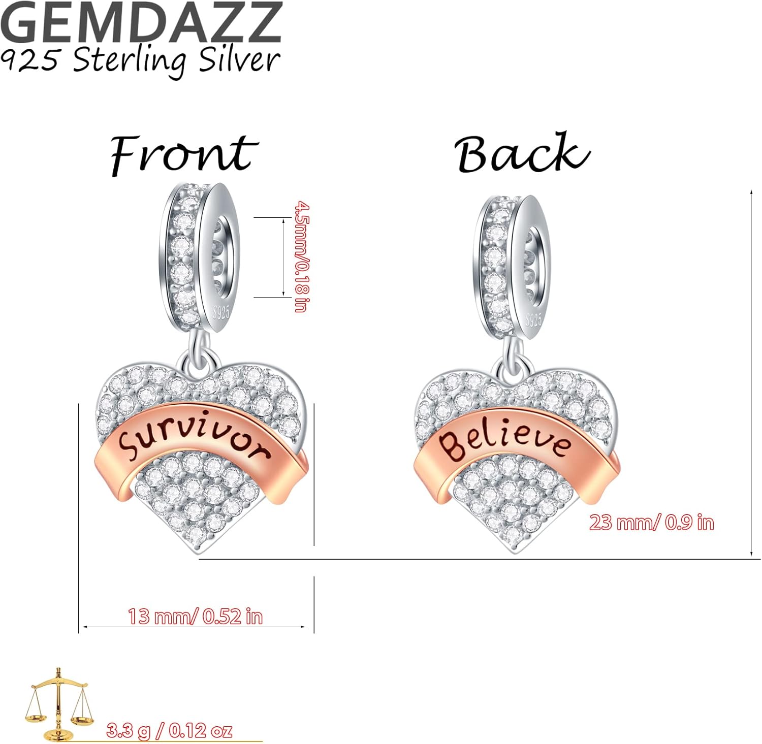 GEMDAZZ Family Theme Charm, 925 Sterling Silver Mother Father Daughter Son Sister Nana Wife Husband Grandma Friend Godmother Goddaughter Clear Pave Heart Pendant Beads, fit European Women Bracelet - Image 2