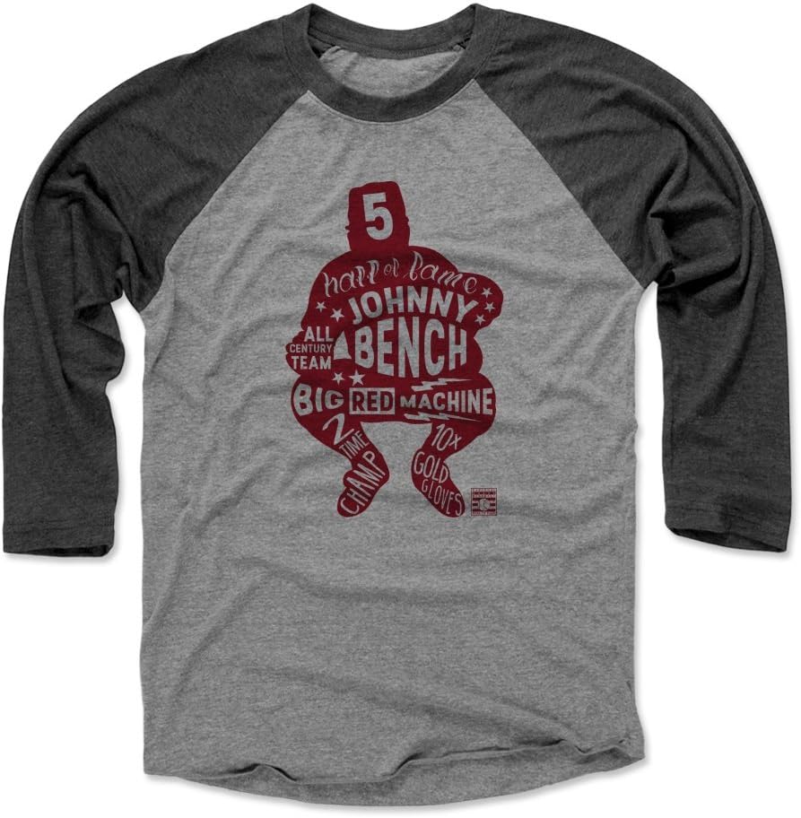 500 LEVEL Johnny Bench 3/4 Sleeve Raglan T-Shirt - Johnny Bench Letters