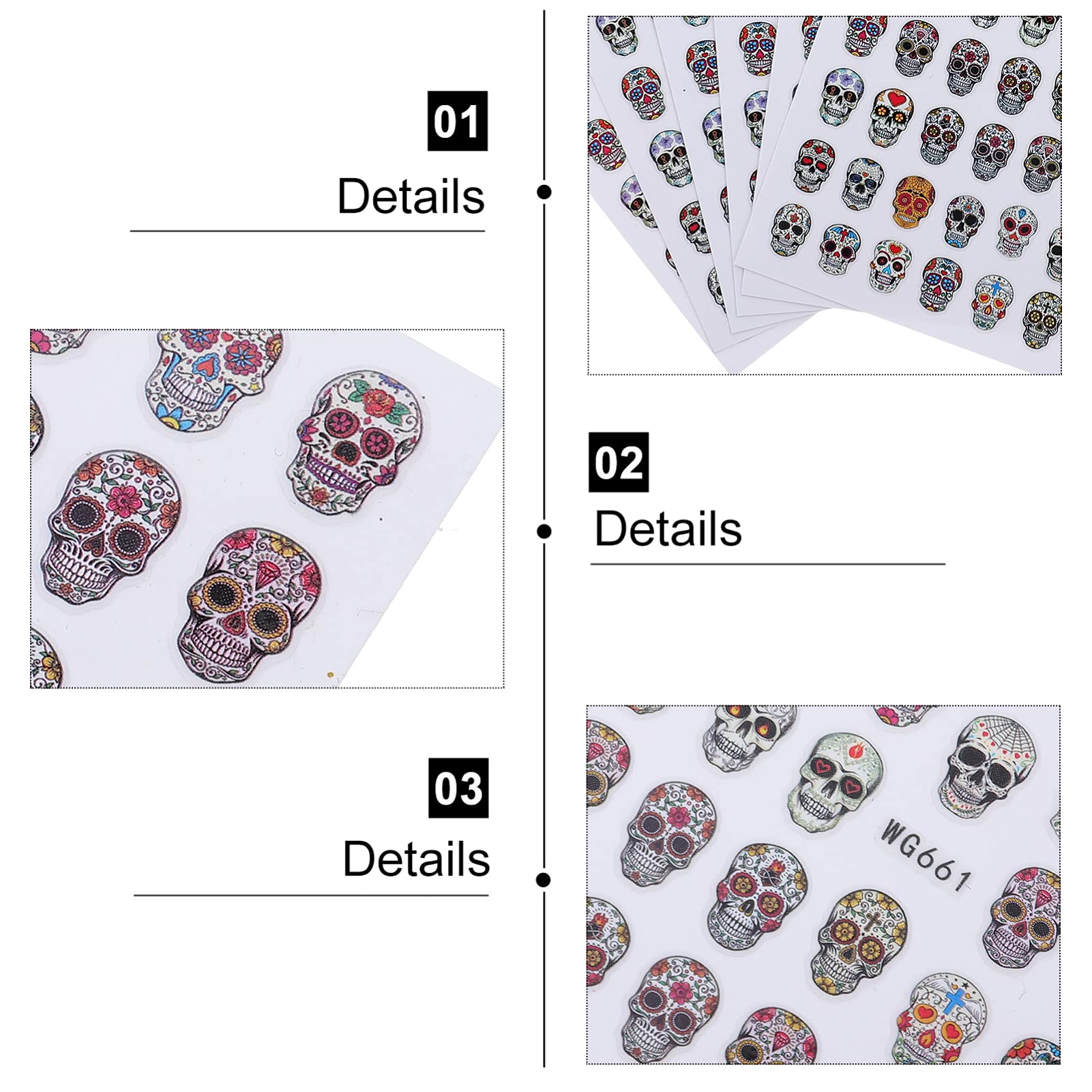Healvian Pegatinas De Uñas De Halloween De Calcomanías De Esqueletos Y Stickers Autoadhesivos Para Decoración De Manicura Para Casa Y Salones De 10 Hojas*4