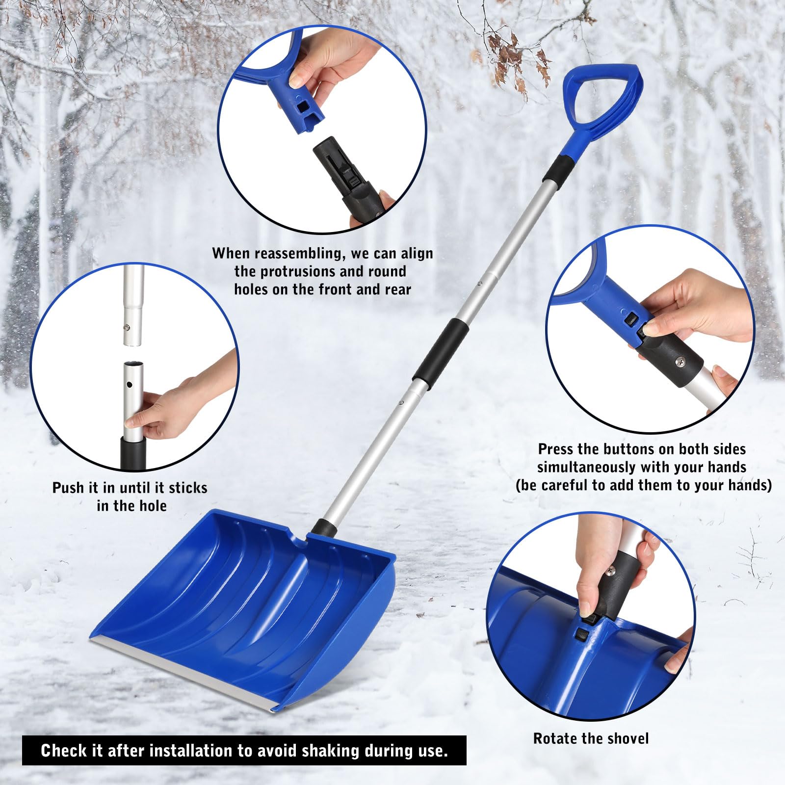 2 pezzi pala da neve per vialetto 52 pollici grande pala pieghevole leggera pala in metallo portatile resistente con impugnatura a D in alluminio per casa garage auto rimozione neve ghiaccio (blu)