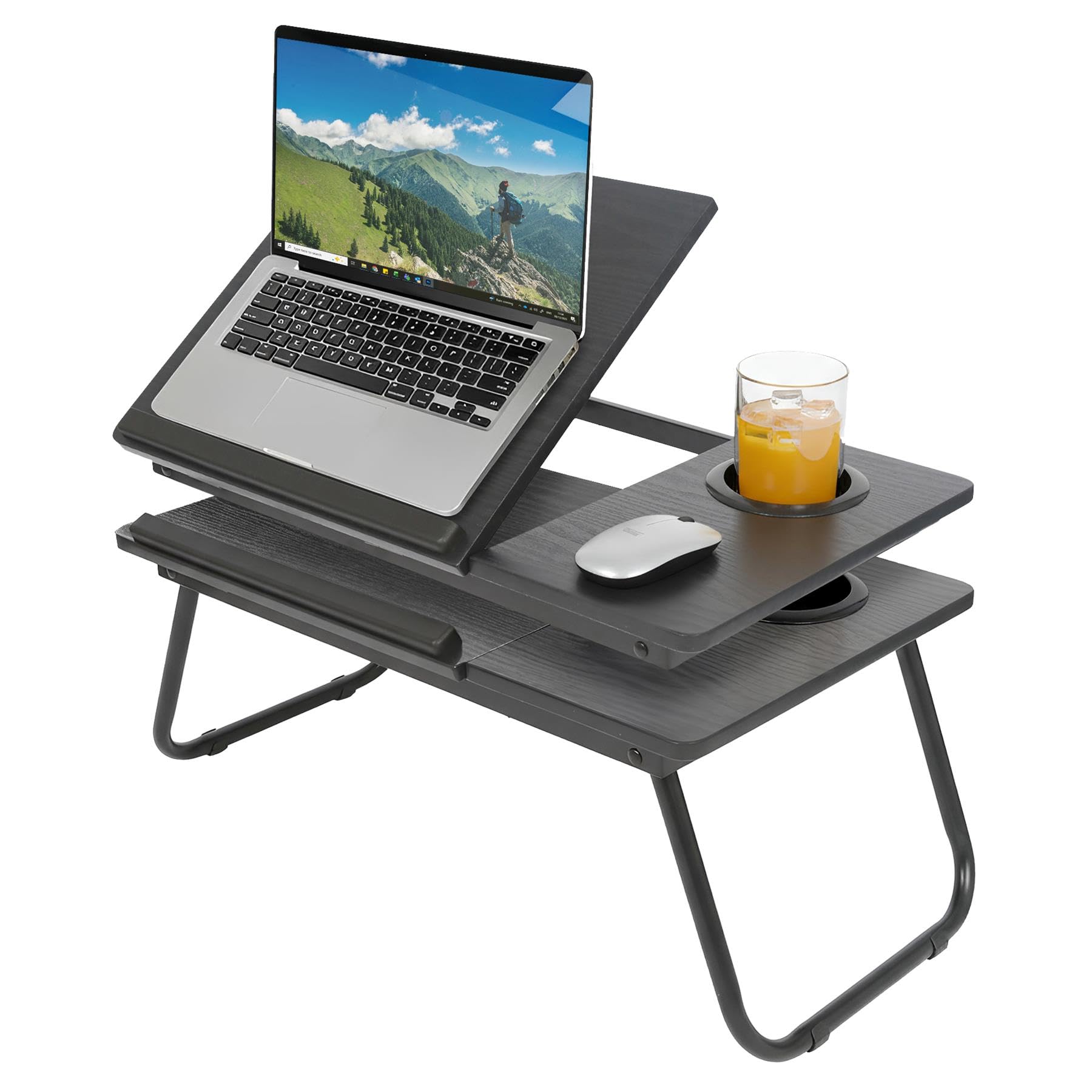 Harbour Housewares Folding Lap Desks with Cupholder - Black - 2x | Portable Bed & Sofa Laptop Table, Adjustable Tilt Desktop, Foldaway Home Office Tray for Work, Study, Gaming & Reading