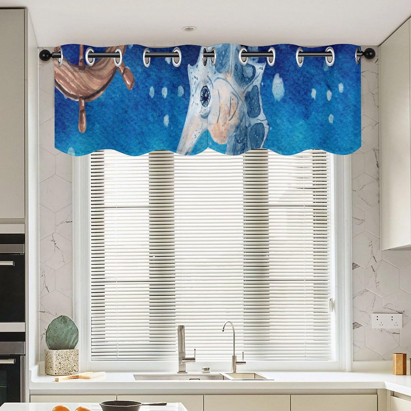 Cantonnière de plage courte motif hippocampe pour baie vitrée