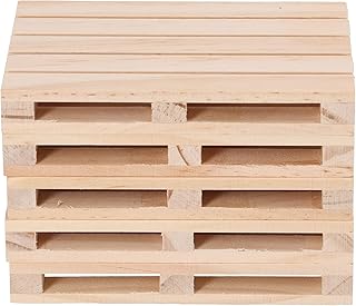 5pcs Unfinished Wooden Mini Pallet Beer Coasters, Mini Wooden Pallets Drink Coasters, Natural Wood Beverages Coaster, Heat Insulation Anti Slip Wood Pallet Coaster for Home Office Restaurant
