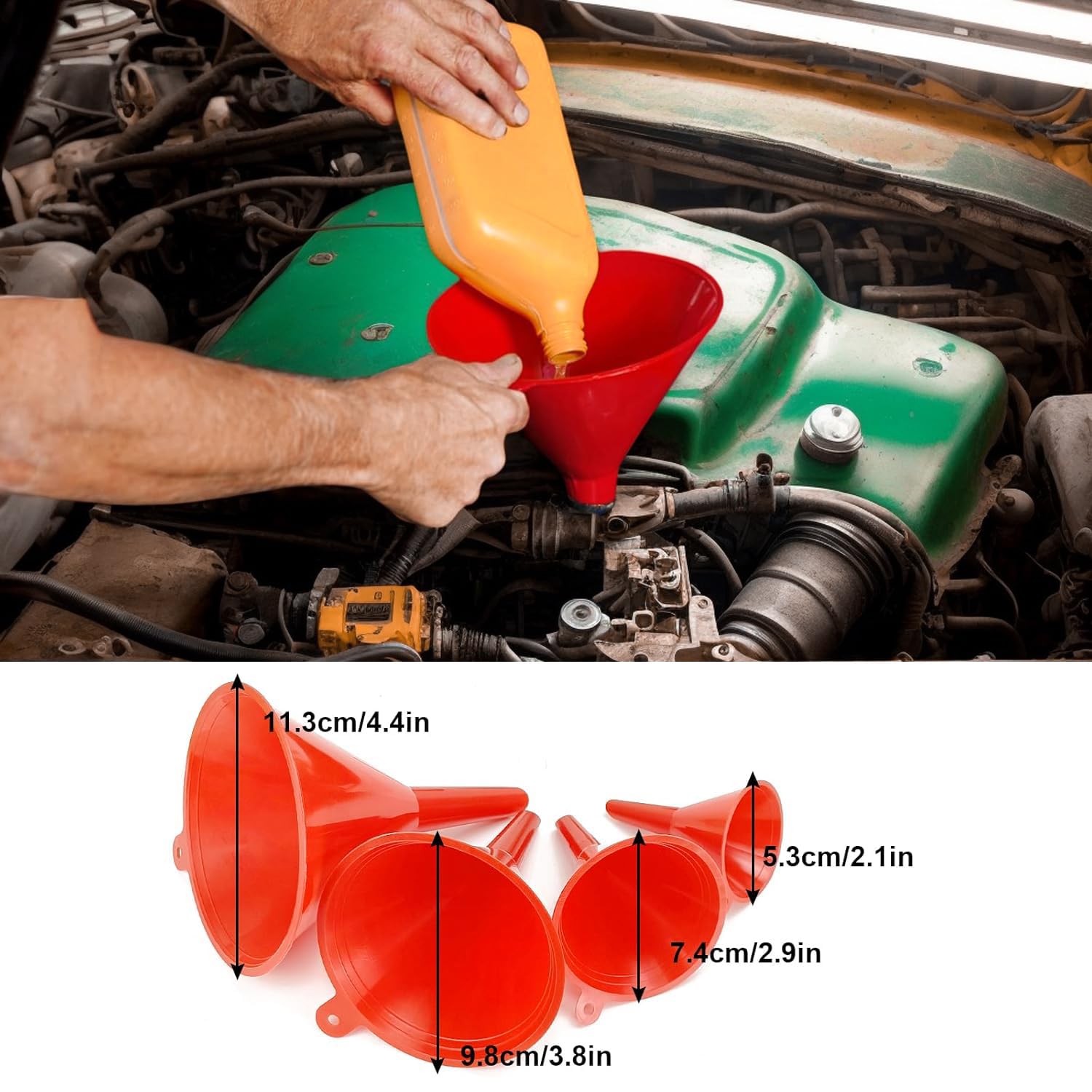 10 embudos para uso automotriz, juego de embudos automotrices con boca ancha y cuello largo, kit de embudo de combustible de transmisión de aceite para mantenimiento de automóviles
