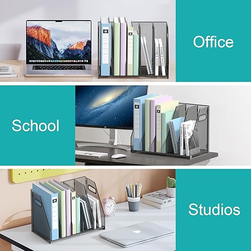 Miniatura 4 de Organizador de escritorio de metal para escritorio, revistas, archivador con 5 compartimentos verticales, organizador de archivos para escritorio de