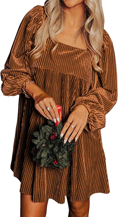 miduo Women's Velvet Mini Babydoll Dress