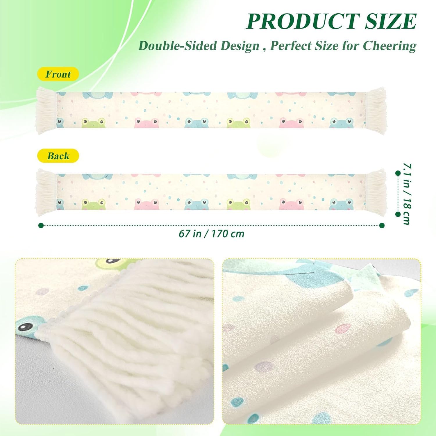 CHIFIGNO Frogs Pastel Cream Sports Fan Scarf, Polyester Cheer Scarf, Soft Quick Dry Stadium Accessory for Match Days and Team Events