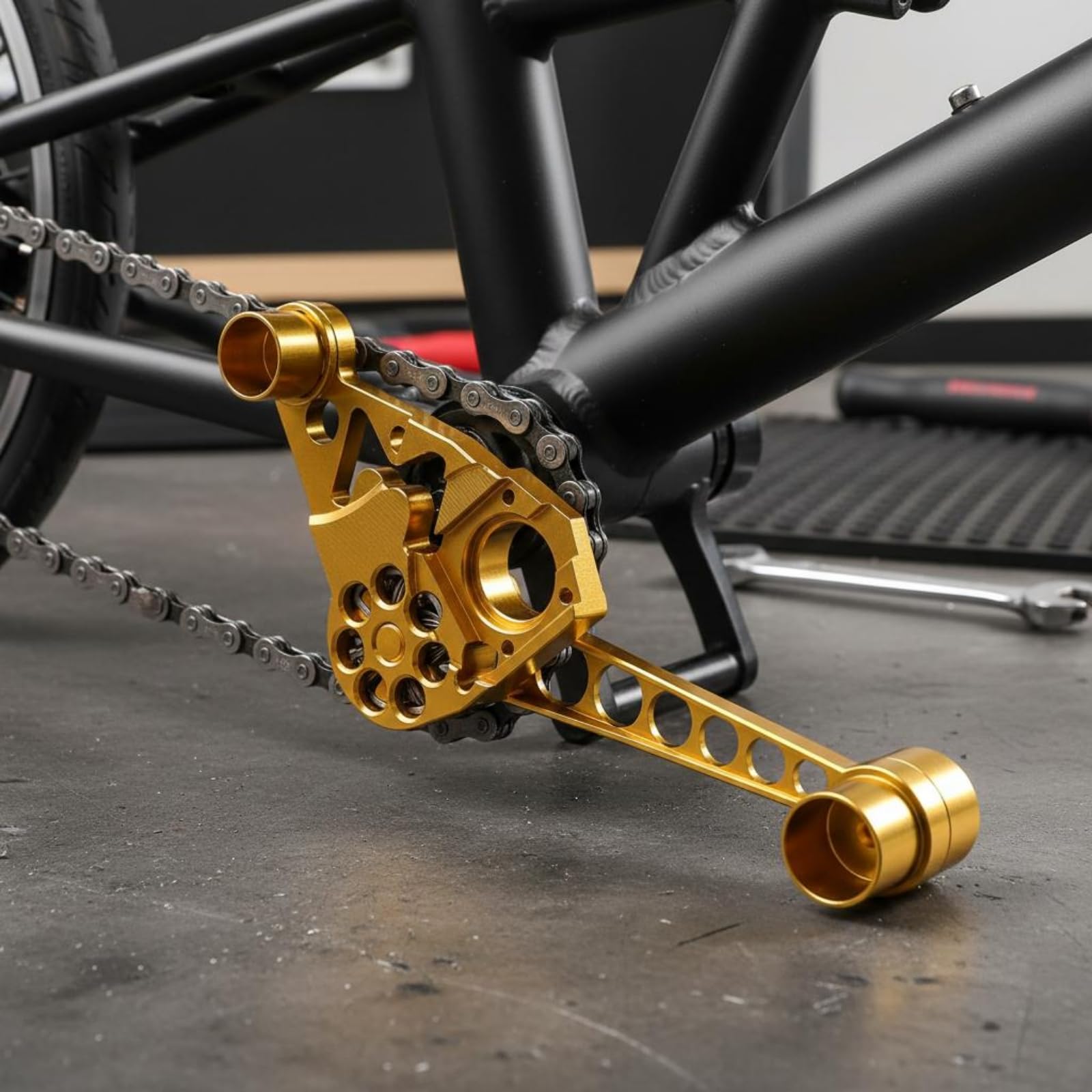 MERIGLARE Stabilisateur de Chaîne de Vélo Tendeur de Chaîne Accessoire pour Vélo Pliant Guide Chaîne Aluminium Alliage Robuste Léger Adapté pour Navette , Noir , Taille Spéciale