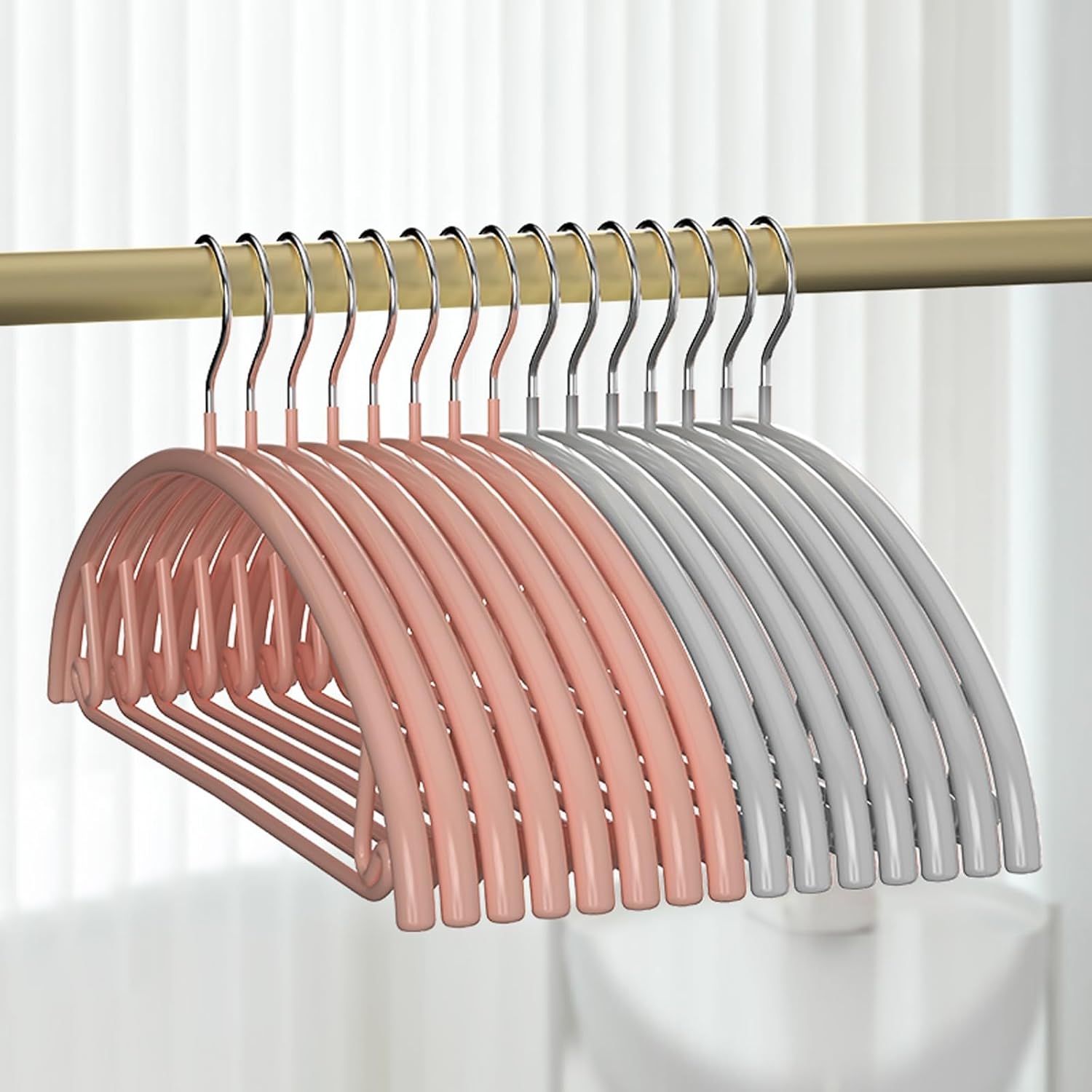 Coat Hangers Heavy Duty 20 Pack, Thick Non-Slip Dipped Plastic Stainless Steel Clothes Hanger with Polished Chrome Clothes Hangers for Jacket, Shirt, Dress (Color : Pink+Gray)