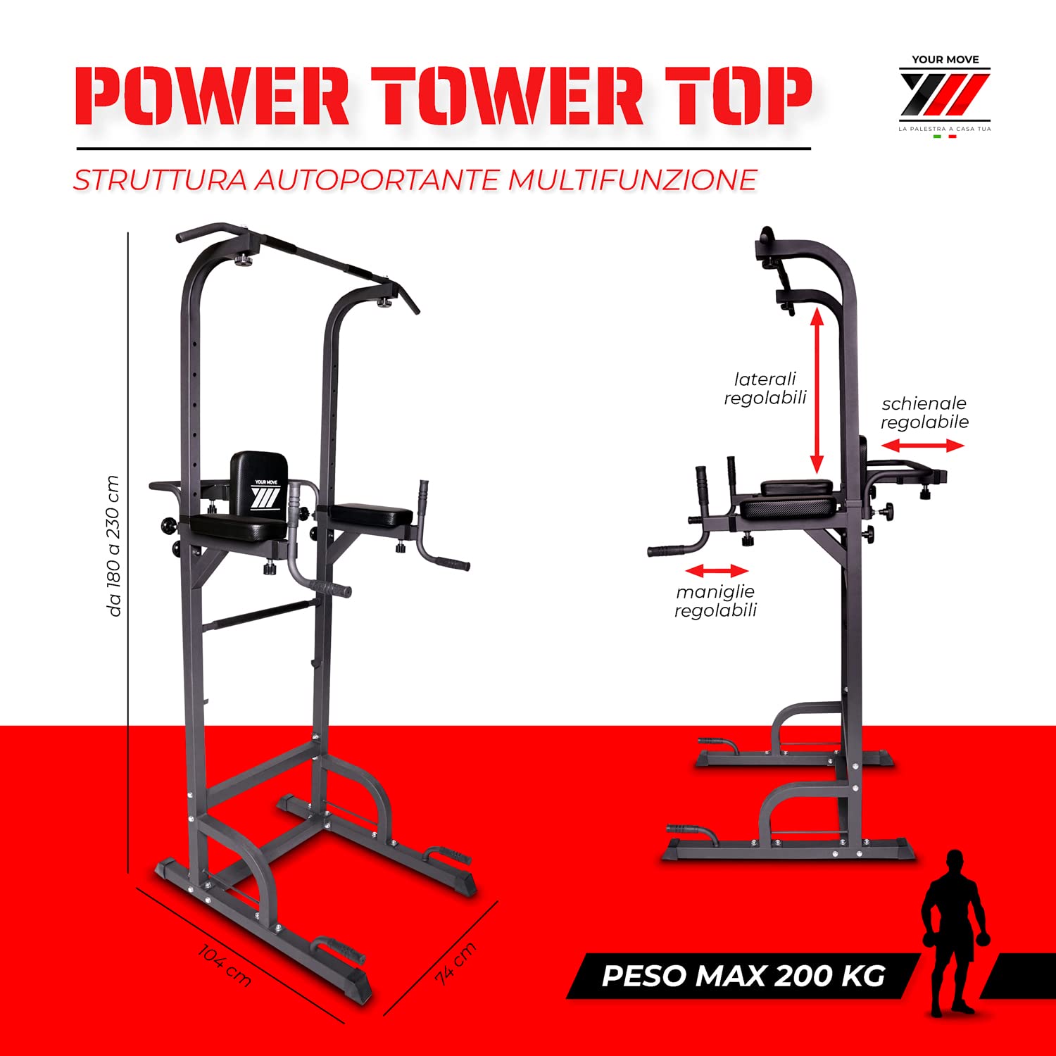 YM Power Tower Stazione Fitness Multifunzione per Flessioni Trazioni Fitness e Addominali, Dip Station Professionale, per Allenarsi a Casa e in Palestra