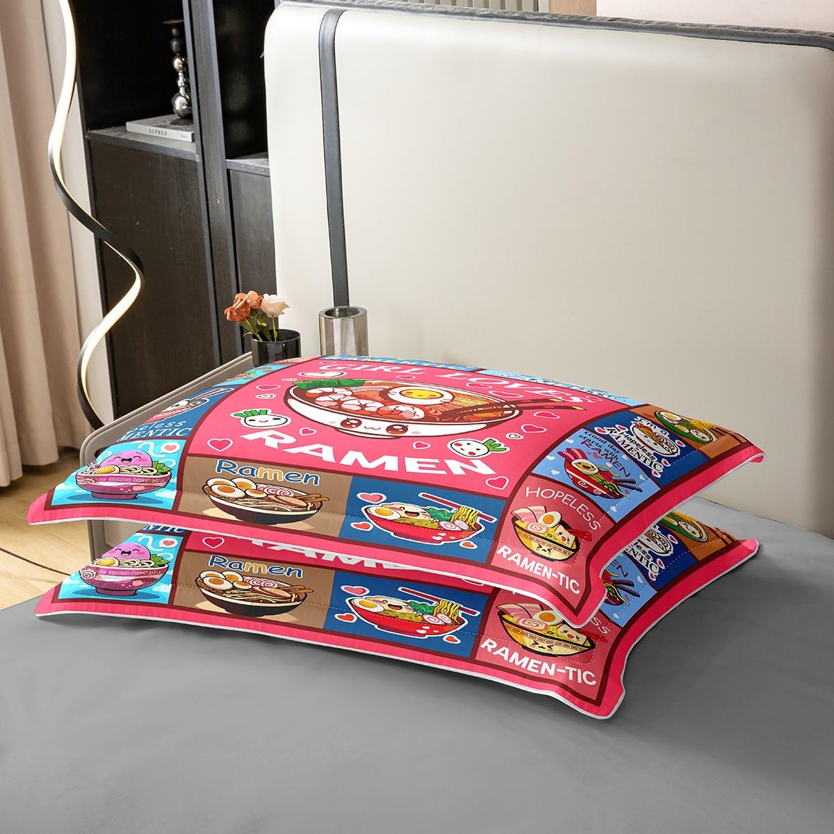 Loussiesd Ramen Baumwolle Bettwäsche Set 155x220cm Kinder Jungen Mädchen Ramen Suppe Bettbezug Ultra weiches Geschenk für Mädchen liebt Nudeln Betten Mädchen liebt Ramen Bettwäsche-Set Zimmer Dekor