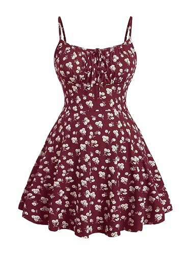 Verdusa Women's Plus Size Floral Summer Dresses Boho Short Sundress Holiday Cami Flowy Dress - 3X-Large Plus - Burgundy