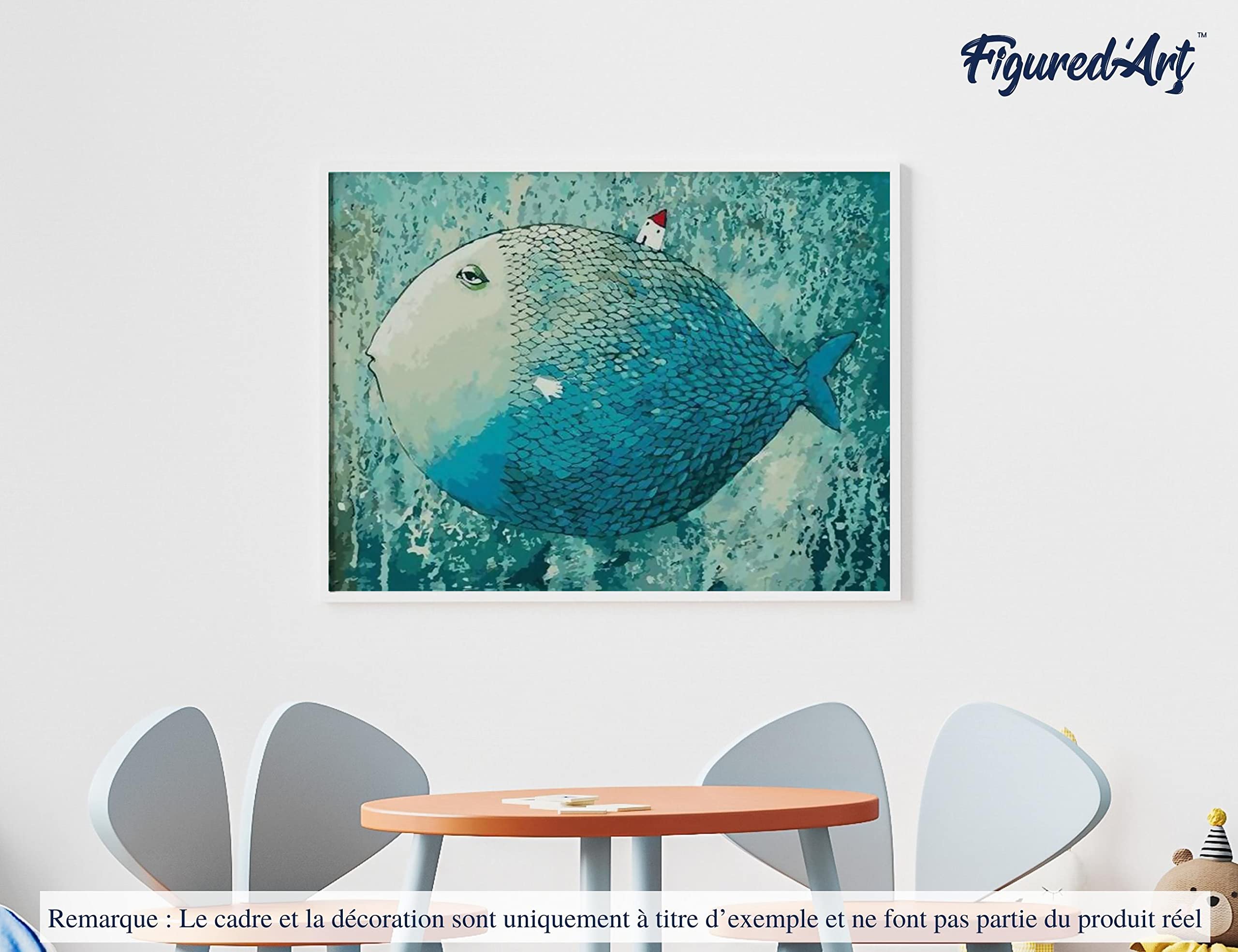 Figured'Art Peinture par Numéro Adulte avec Cadre Poisson Artistique - Activité Manuelle Kit de Loisir Créatif DIY Numéro d'Art Complet - 40x50cm toile tendue sur châssis