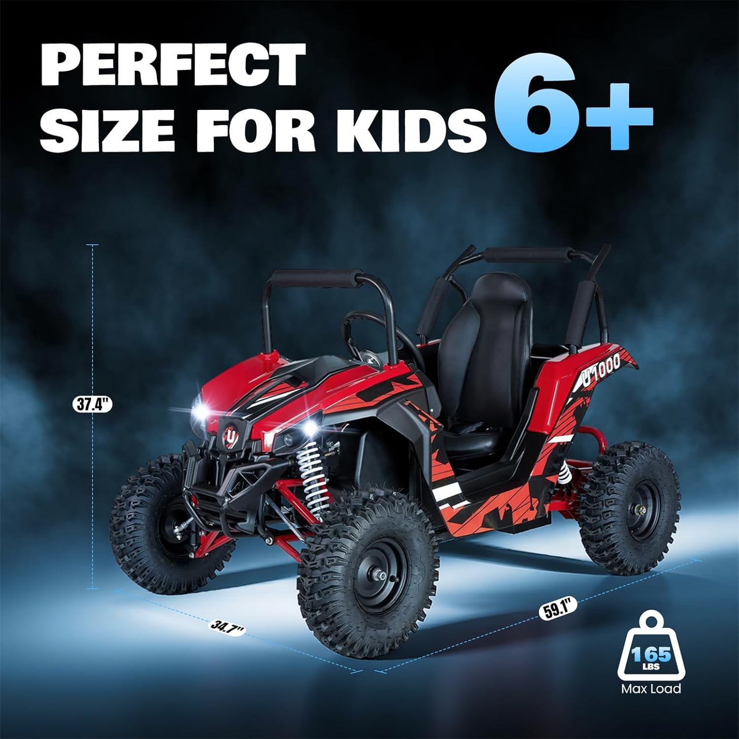 MOSTA UTV 1000W 48V Electric Go Kart, Large Steel Frame Gokart, Full Suspension, Adjusting Speed, Electric Four Wheeler with Parental Lock, Off-Road Tire (Red)