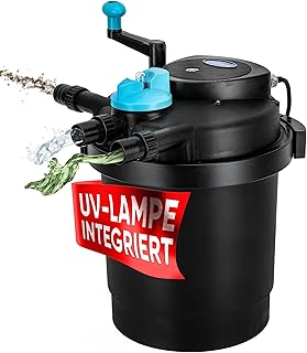 Teicher Teichdruckfilter mit UV Lampe | Teichschwämmen, 11 W UVC Klärer, Teich Filteranlage | Teichfilter ohne Pumpe für Gartenteich & Koi Teiche, Druckfilter 6.000 l/h, Pond Filter 6000 Liter