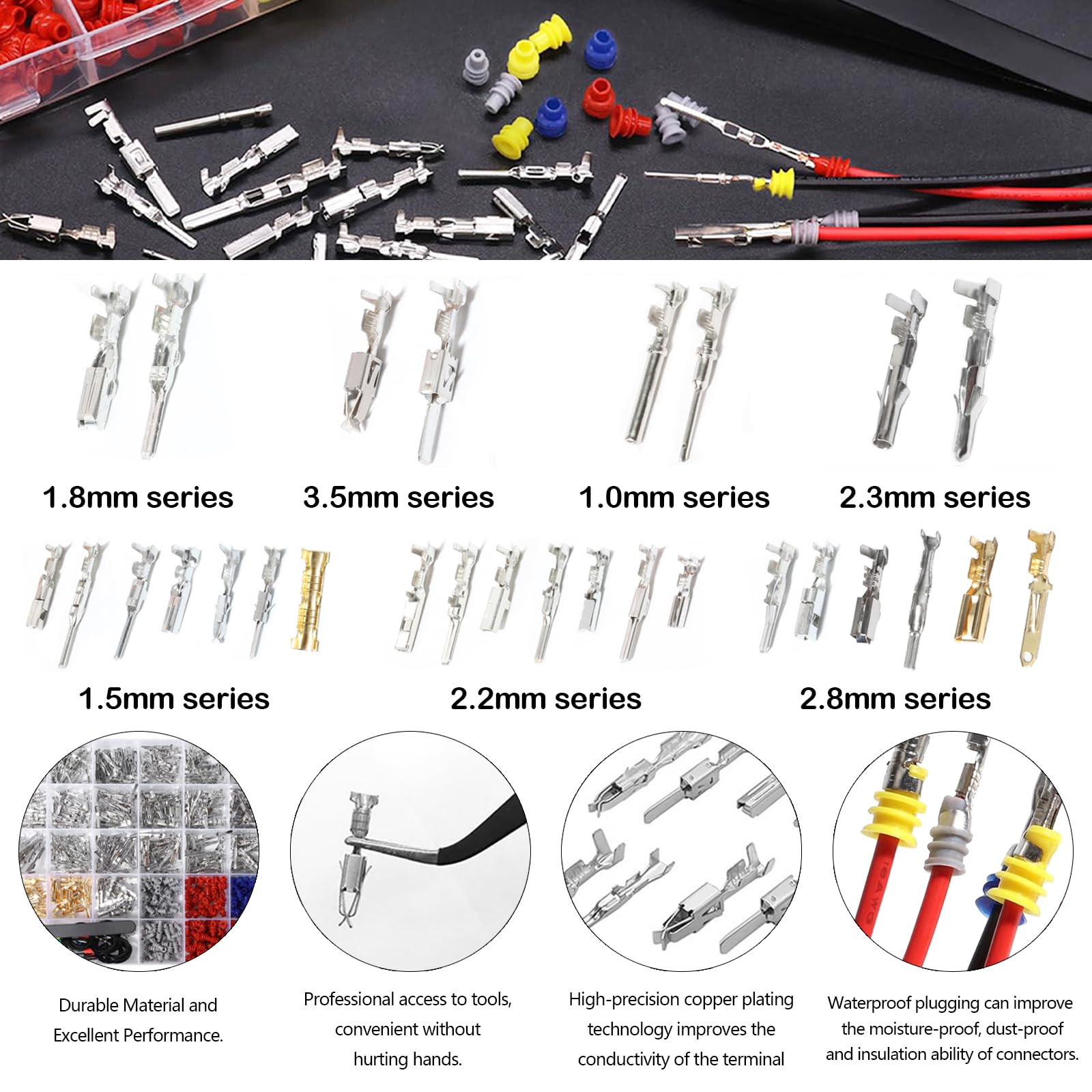 Connettore Elettrico Automobile Kit 950 Pz Pin Connettore 1/1,5/1,8/2,2/2,3/2,5/2,8/3,5 mm Maschio e Femmina Per Auto Moto e Barche