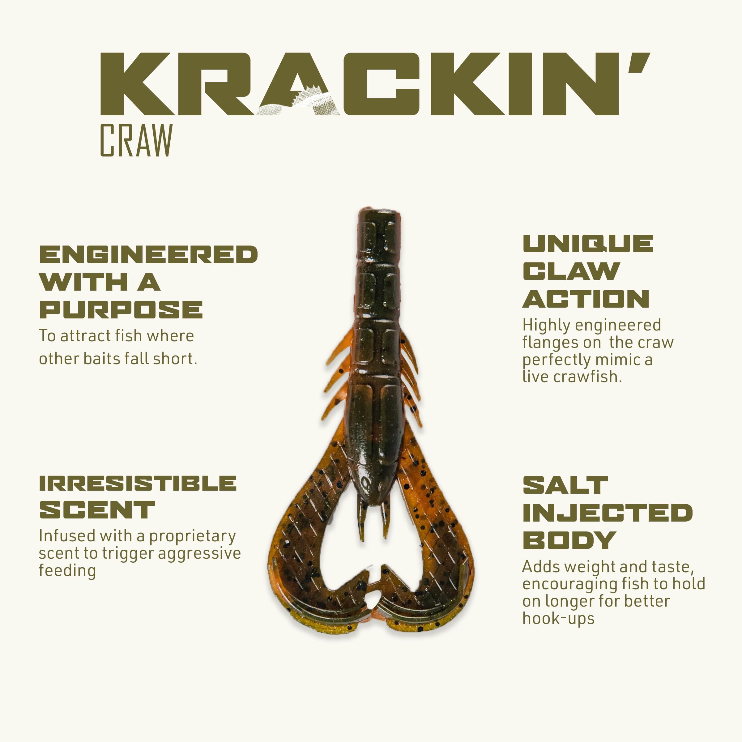 Googan Squad Krackin' Craw Angelköder – für Barschangeln, Salzwasser- und Süßwasserangeln, weicher Köder mit patentierten Kickkrallen, ideale Angelausrüstung und Ausrüstung