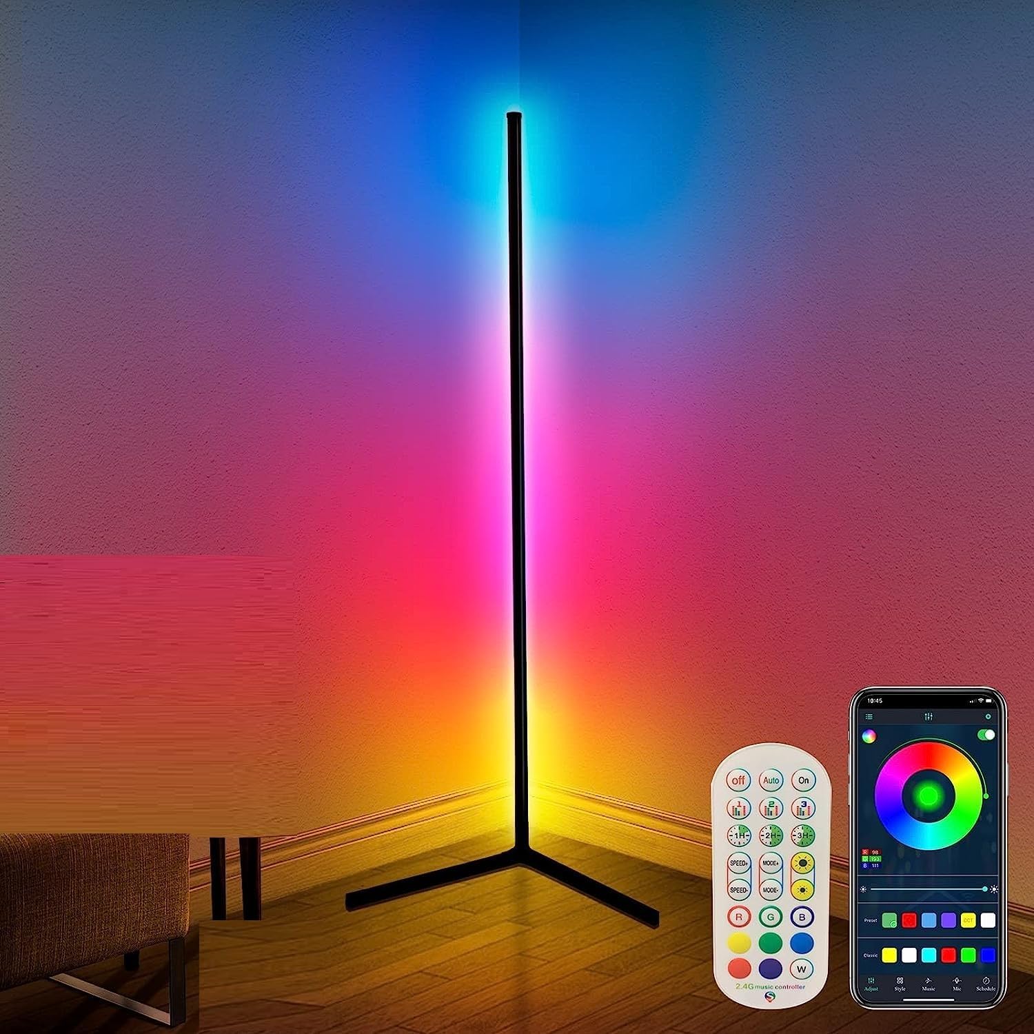 HOMAZE TRUST ME BLIND Corner Floor Lamp Colour Changing Led with Music Sync Modern Mood Corner Lighting & Remote App Control Creative DIY Mode Timing RGB for Living Gaming Room-image-13