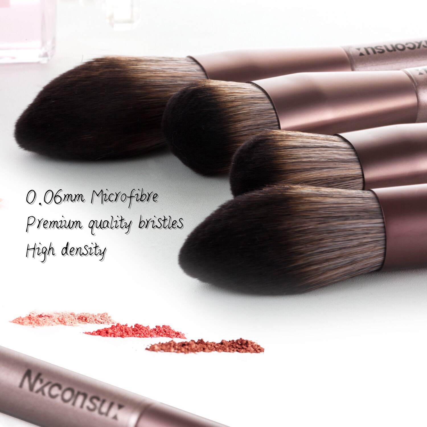 Nxconsu Makeup Brush Set With Case Premium 12Pcs Foundation Eye Shadow Concealer Cosmetics Blend Contour Blush Highlight Professional Beauty Makeup Brushes Champagne