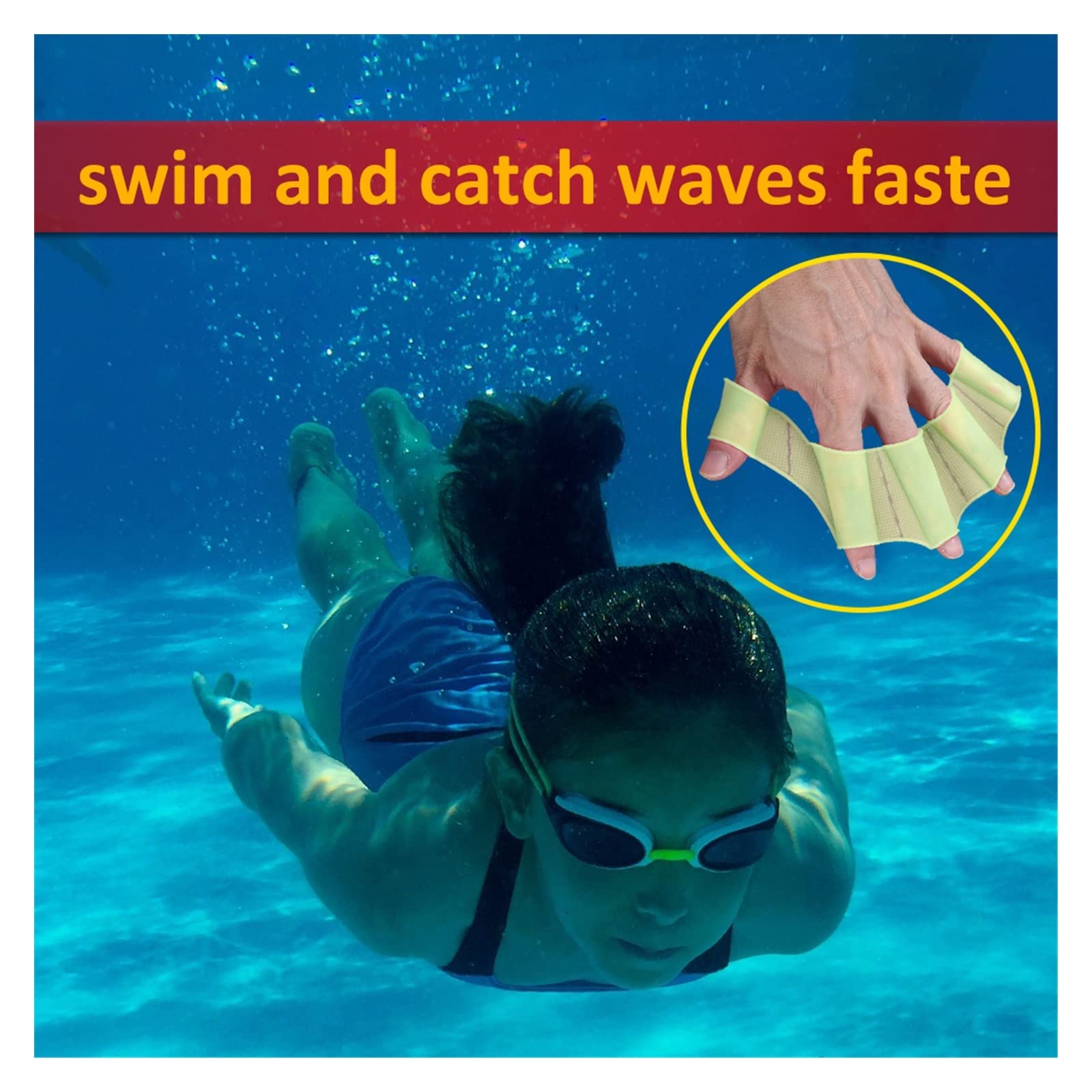 Neoprenanzughandschuhe, 1 Paar Tauchhandschuhe mit Schwimmhäuten, Handflossen, Silikon-Trainingspaddel, Schwimmnetz, Wassersport-Werkzeug