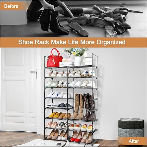 Miniatura 8 de Lubardy Zapatero de 6 niveles para entrada, 24-28 pares de doble fila, organizador de almacenamiento de zapatos de metal duradero para armario,