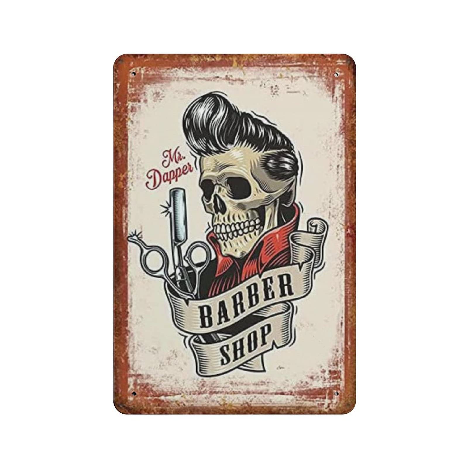 Cool Skull Barber Shop Tin Sign Metal Plaque Art Hanging Iron Painting Retro Home Kitchen Garden Garage Wall Decor 12"x8"
