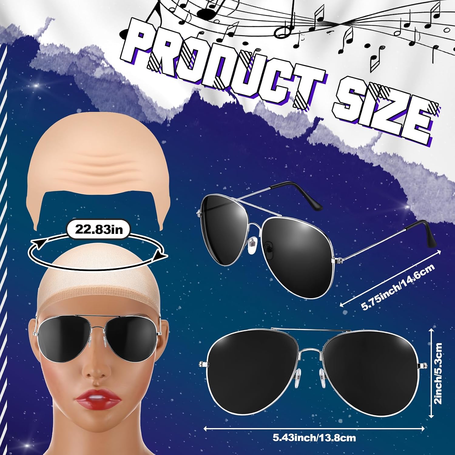 Mepase 6 Pcs Halloween Bald Cap with Glasses Bald Head Wig Cap Party Costume Accessories for Adults Women Men Cosplay