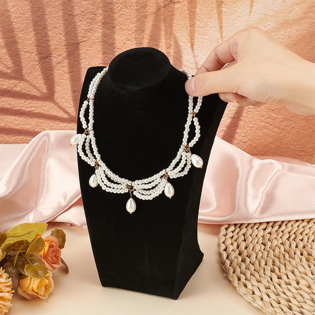FINGERINSPIRE Espositore per gioielli, busto e collana in velluto nero, 25 cm di altezza, espositore per collana in legno, supporto per busto e catena organizzatore di gioielli, cavalletto per uso