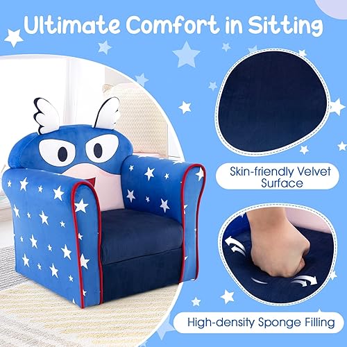 Miniatura 5 de HONEY JOY Sofá para niños, sillón para niños pequeños con patrón Flyman, mini muebles de sala de juegos para niños, construcción de madera