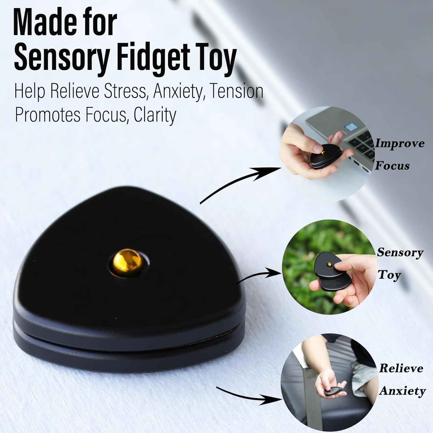 FREELOVE Metal Magnetic Fidget Toys Slider for Adults, Pivot Sliding Magnet Clicker, Compact Triangle Haptic Coin, Quiet Operate for Stress Relief Anxiety (Black, Small-Gen2)