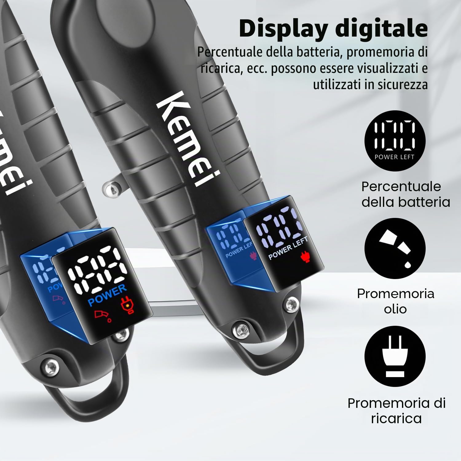 KEMEI Tagliacapelli professionale da uomo, senza fili, elettrico, lame a T, kit da rasoio, ricaricabile tramite USB, con 9 pettini di guida