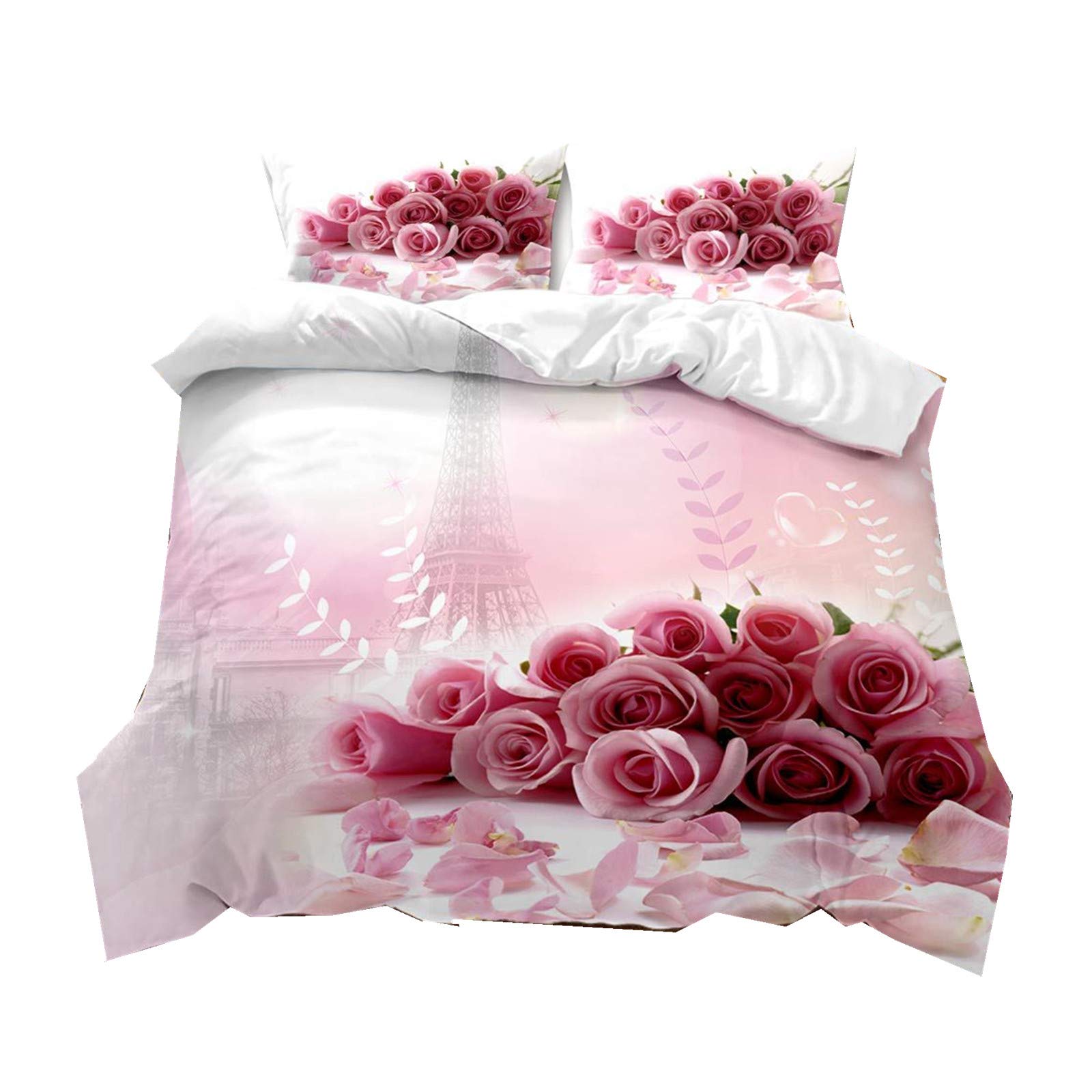TULTOAP Beddengoedset, 3D rood, roze, romantische roos, bloem, dekbedovertrek voor meisjes en volwassenen (1,200 x 200 cm TULTOAP Beddengoedset, 3D rood, roze, romantische roos, bloem, dekbedovertrek voor meisjes en volwassenen (1,200 x 200 cm