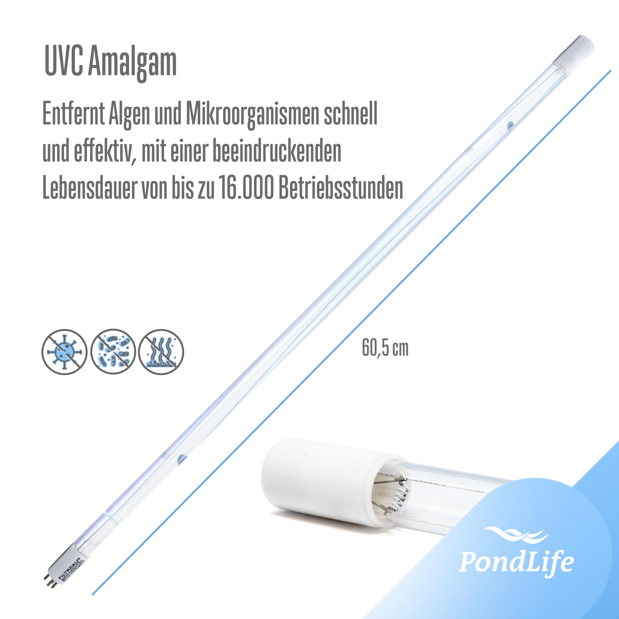 Pondlife Filtreau Tauch-UVC 80 Watt Amalgam Tauchstrahler, UVC Klärer für kristallklares Wasser, Leuchtmittel gegen Algen und Bakterien