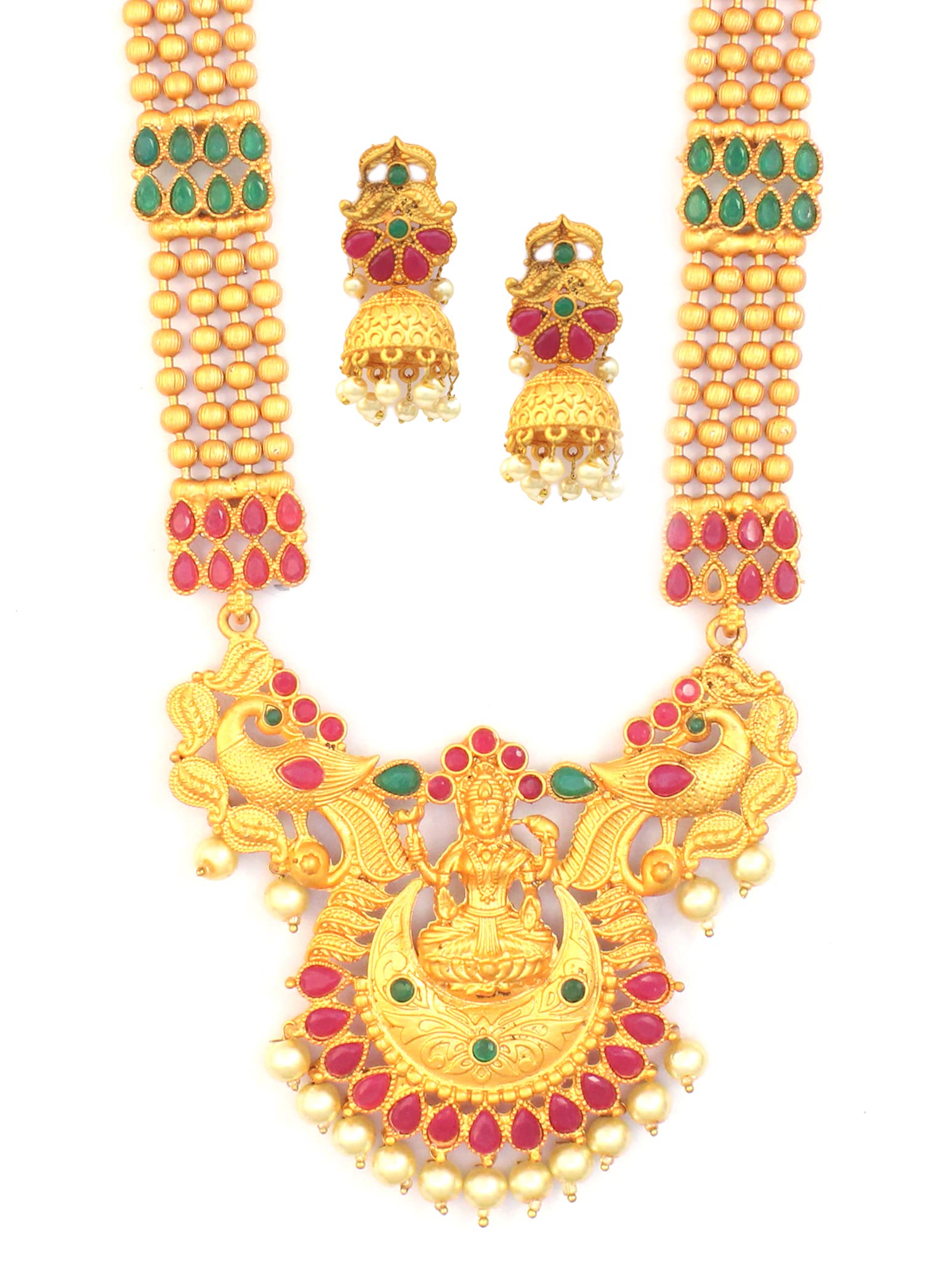 Karatcart Gold Plated Pink & Green Stones Studded Goddess Laxmi Temple Jewellery Set (B09FKD681F) Amazon Price History, Amazon Price Tracker