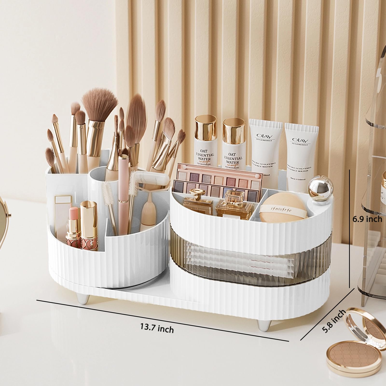 Artcochan Drehbarer Make-up-Organizer, 3-stöckig & Mit Pinselhalter – Ordne Kosmetik & Schmuck Auf Deinem Schminktisch!