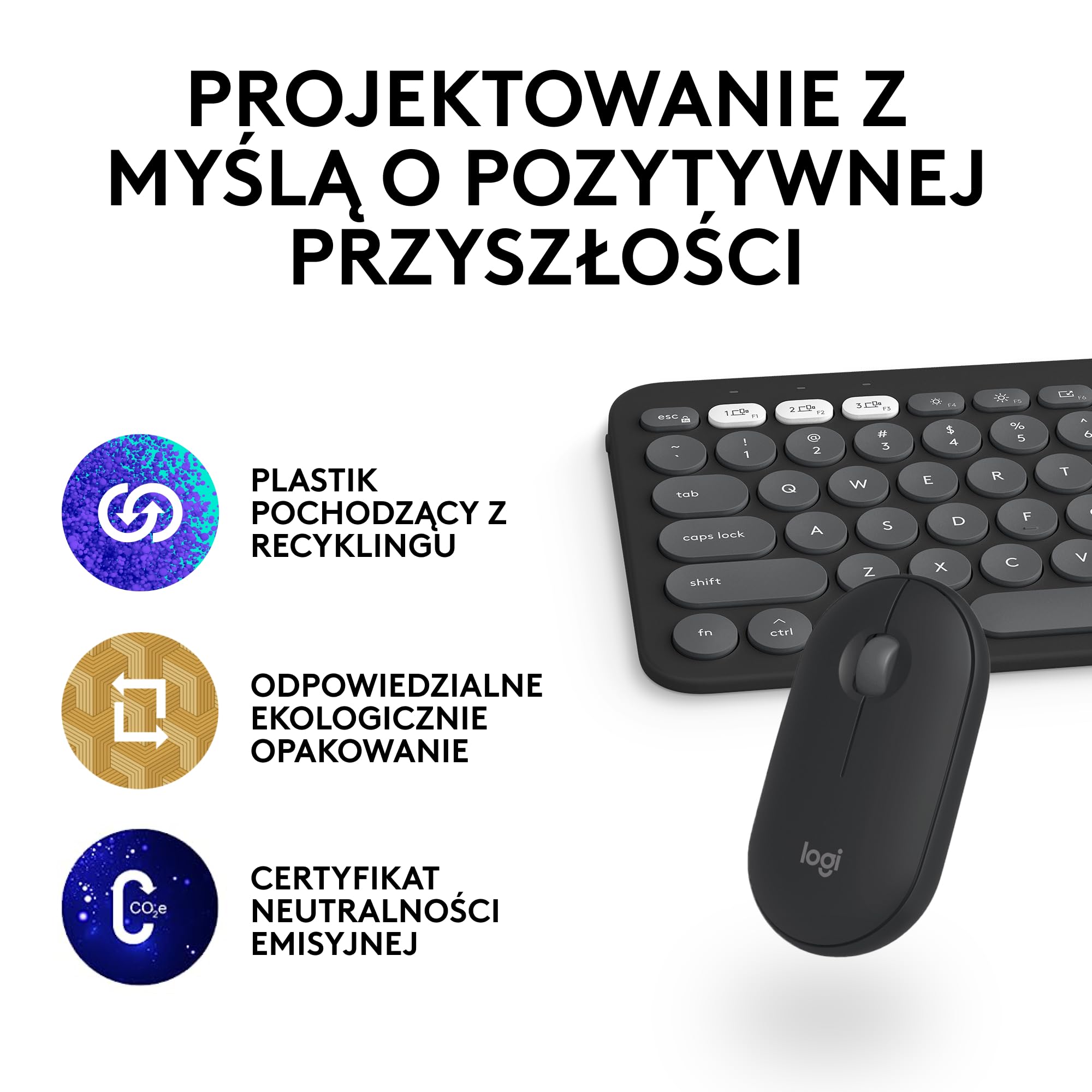 Logitech Pebble 2 Combo for Mac, bezprzewodowa klawiatura/mysz, smukła, cicha i przenośna, personalizowana, mysz/klawiatura Bluetooth, Easy-Switch,dla macOS,iPadOS,QWERTY układ US international,Grafit