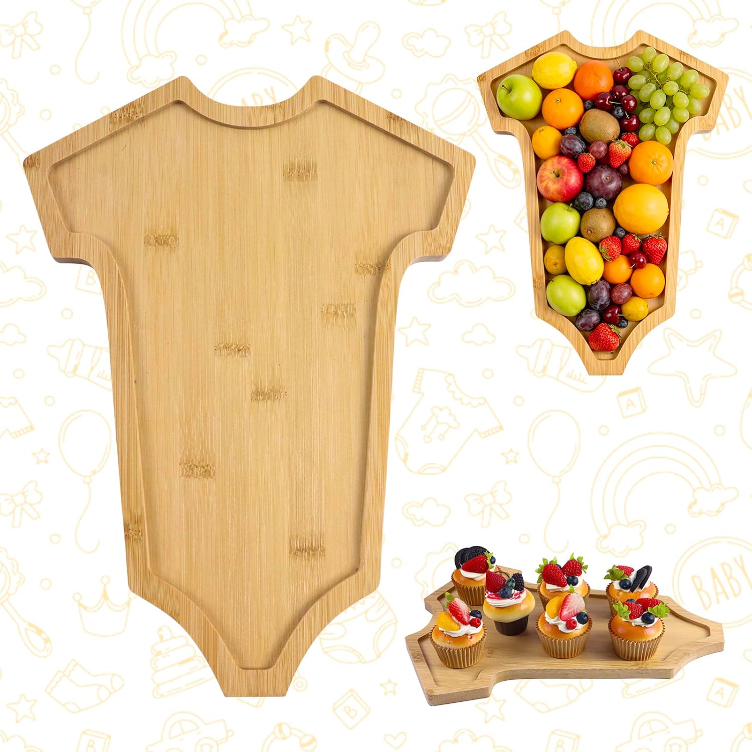 15.5" x 11.5" Large Wooden Bear Charcuterie Board, Teddy Bear Shaped Serving Tray for Snacks Fruit Desserts, Animal Theme Food Platter for Baby Shower 1st Birthday Party Decorations
