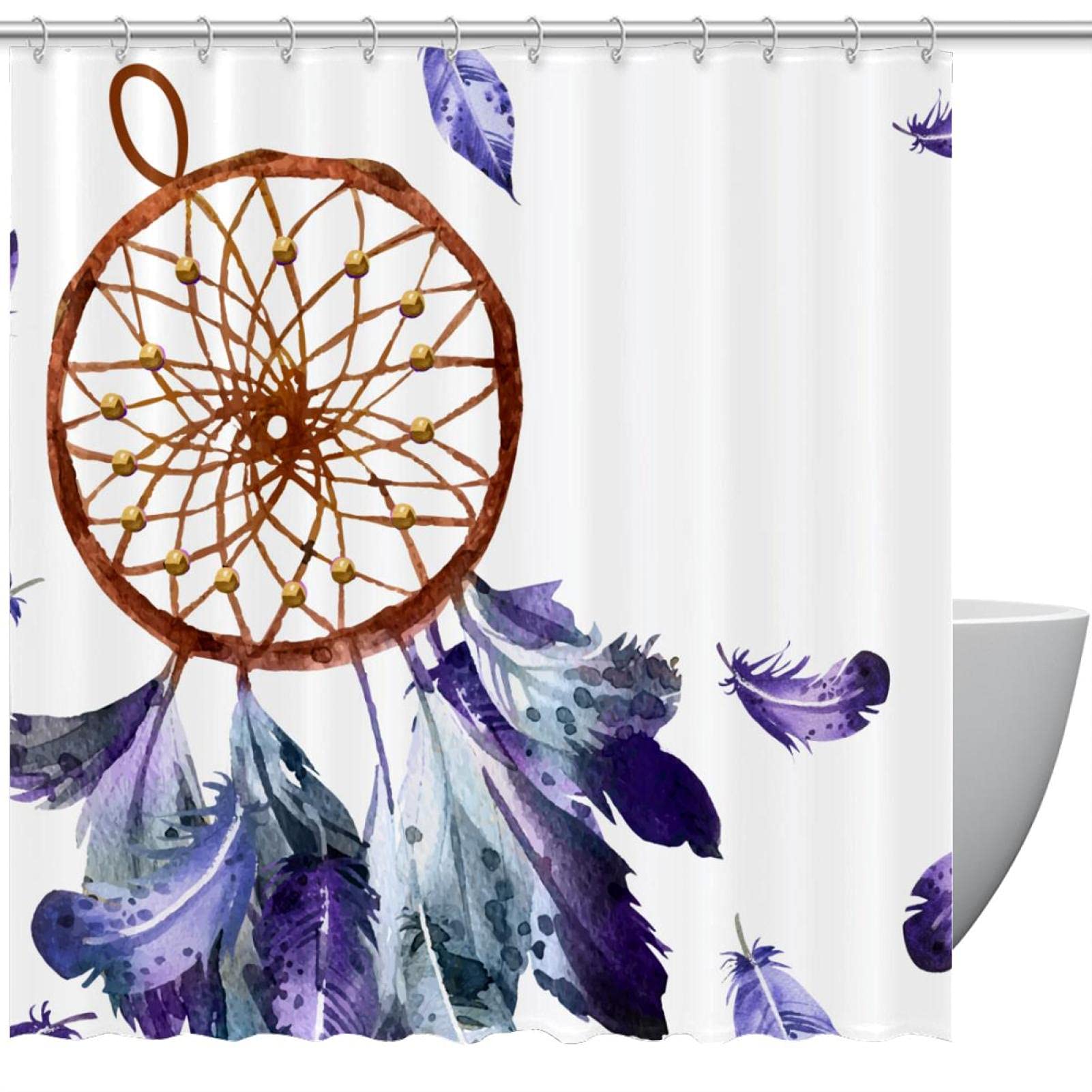 Rideau de douche en plumes violet 167.6x182.9 cm motif attrape-rêves