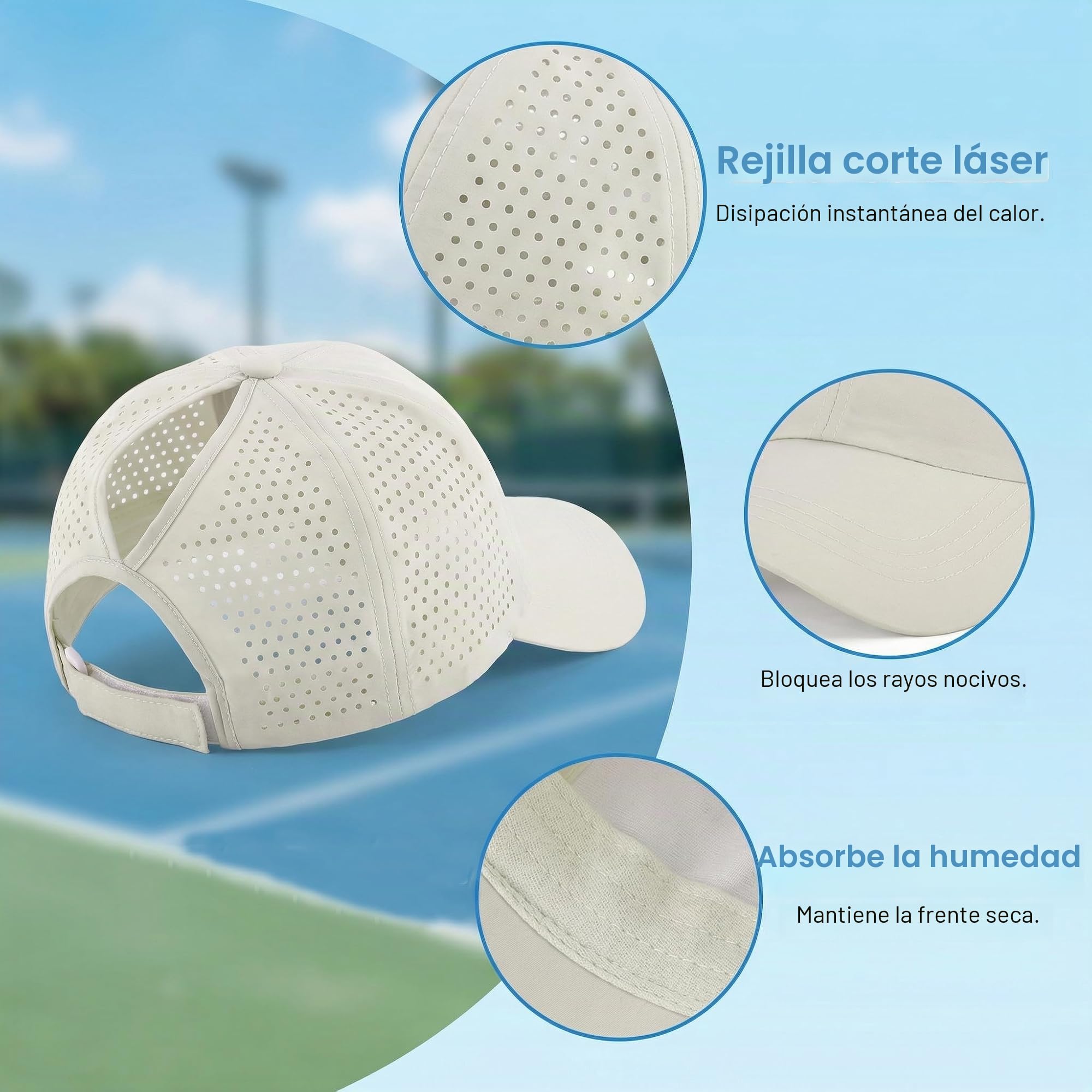 YAMEE Gorra de Béisbol Mujer Verano Malla Transpirable Impermeable Secado Rápido Anti-UV Ajustable Deporte Running Playa