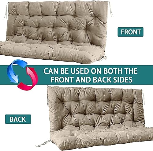 Miniatura 5 de Cojines de columpio para exteriores, cojín de banco con respaldo y lazos, para sillas tumbonas impermeables de 2 a 3 plazas, tapete de repuesto para