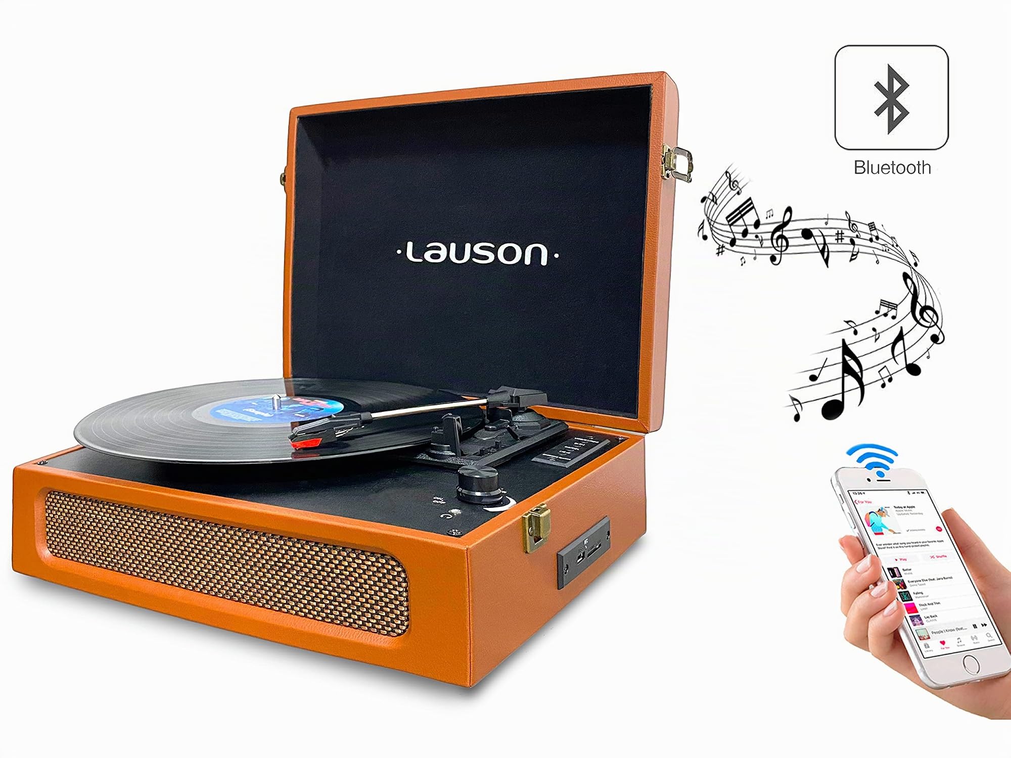 Lauson CL615 Tocadiscos de Vinilo Tocadiscos Bluetooth con Altavoces Integrados Giradiscos Vintage con USB de 3 velocidades Reproducción Inalámbrica, Auto-Stop, RCA/Aux-in / 3,5mm