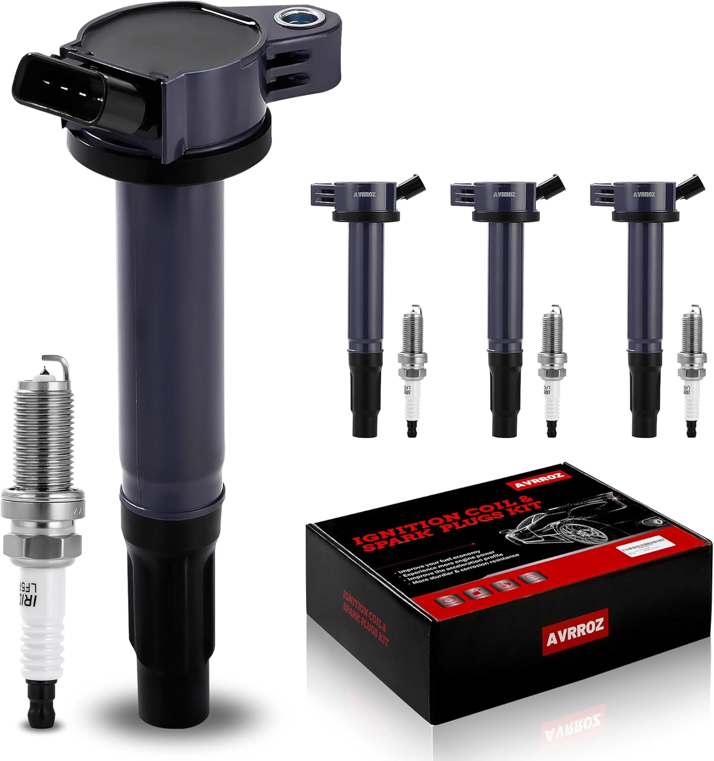 UF487 Ignition Coil Pack and Iridium Spark Plugs Set of 4, Compatible with 3.5L V6 Toyota Camry Highlander 2009-2019 2.7L RAV4 Venza Scion tC 2011-2016 L4 2.5L L4 2.5L 2.7L Replace 90919-A2007