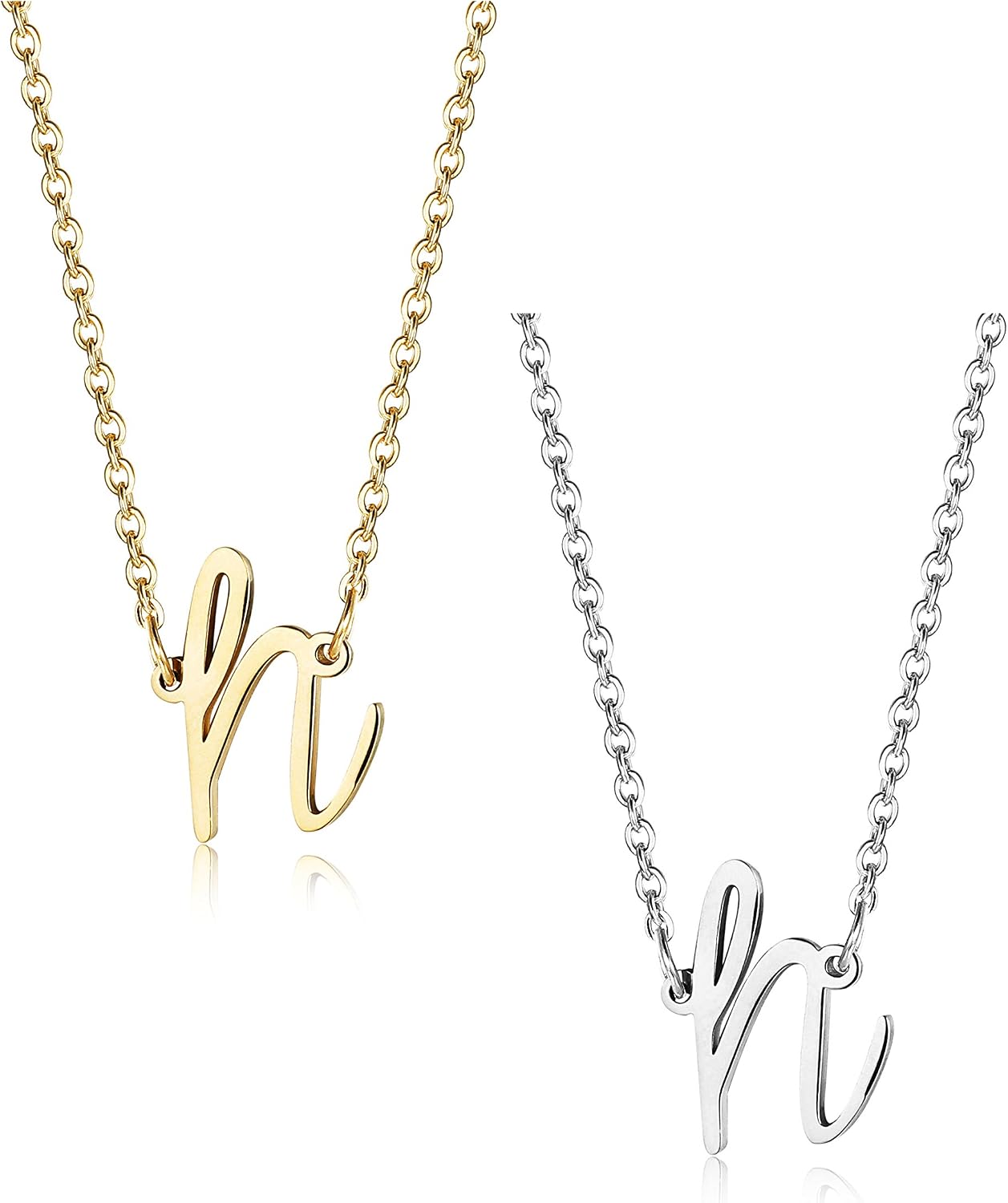 ORAZIO 2Pcs Stainless Steel Womens Classic Initial Necklace Alphabet Letter Pendant Necklace A-Z