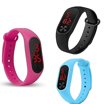 Friedrich Digital Boys & Girls Watch (Black, Pink & Sky Coloured Strap) (Pack of 3)