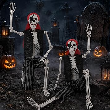 5.4Ft Posable Halloween Skeleton, 2 PCS Full Body Life Size Skeleton with Movable Joints for Indoor Outdoor Halloween Decorations, Spooky Party Props Seasonal Decor