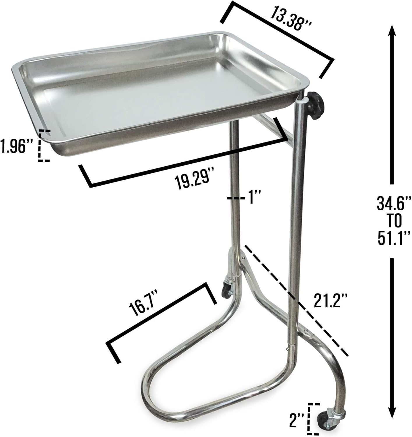 JJ CARE [Heavy Duty Mayo Tray, Medical Rolling Tray 17Lbs Weight Capacity, Stainless Steel Mayo Tray Stand w/ 2 Caster Wheels & Adjustable Pole, Medical Instrument Tray for Clinics, Tattoo Shop, Spa : Industrial & Scientific