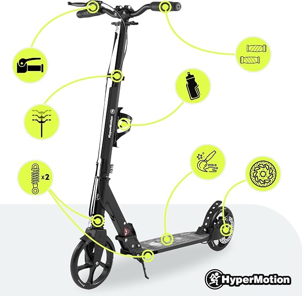 HyperMotion Vibe Two Wheel Scooter for Kids 7 Years and Teenagers - Max Load 100kg Aluminium Folding Scooter Adjustable Handlebar Height ABEC-7 Bearings Wheels 200mm - 3